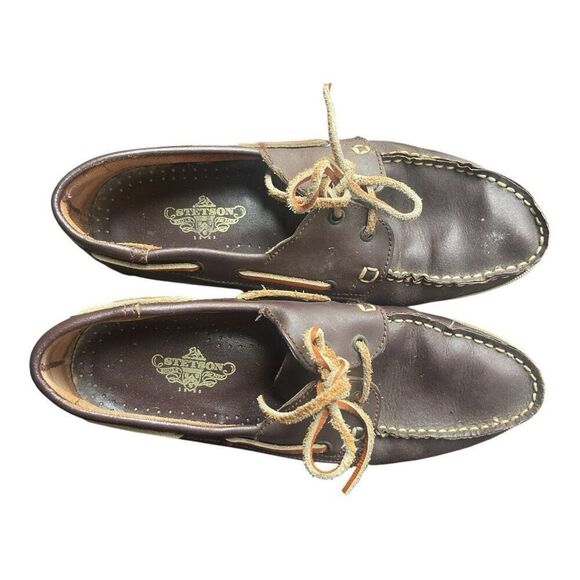 Men's Stetson Vintage Brown Leather Boat Shoes Size 10 - Picture 2 of 6
